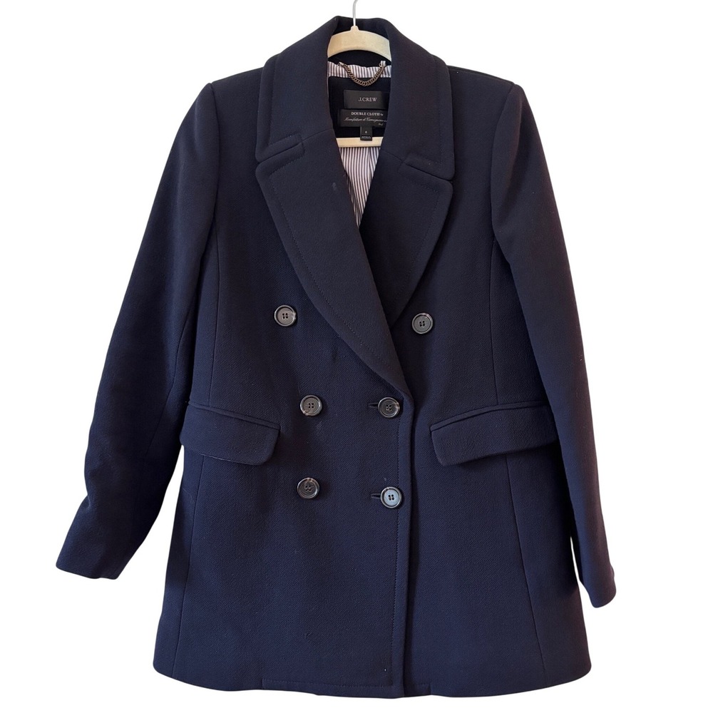 J.Crew Double Cloth Wool Blend Pea Coat Navy Blue Italian Fabric F3915 Size 6